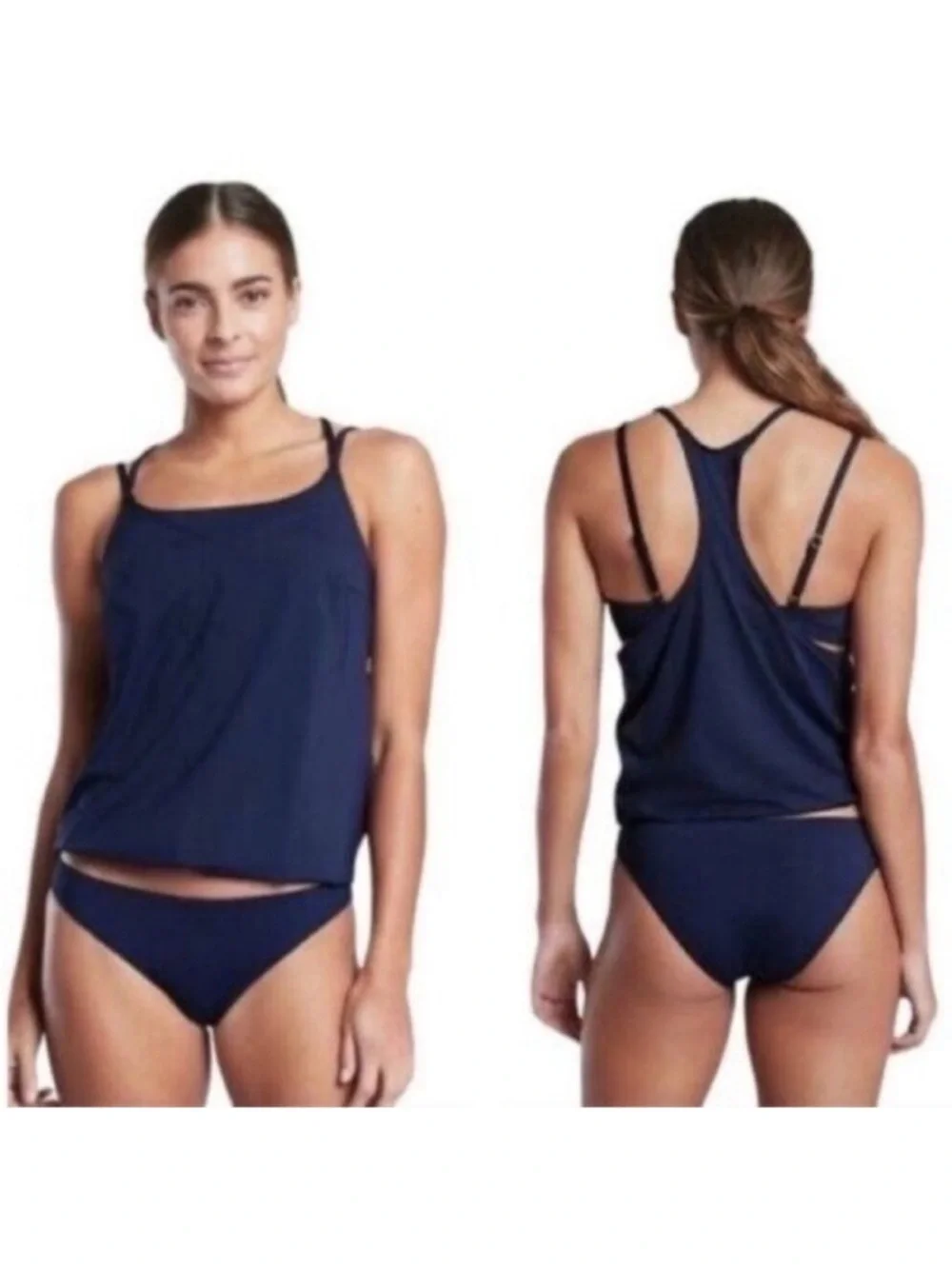 Athleta Seascape Tankini Swim Tank UPF 50+ Blue 34 B/C